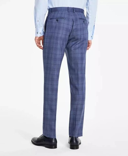 Calvin Klein Jerome Dress Pants Men 36x34 Blue Slim-Fit Wool Blend Stretch Plaid - Picture 3 of 10
