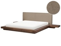 Bett Bouclé Taupe Holzoptik Braune Esche Mit 2 Nachttischen Lattenrost 180X200