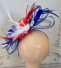 Victorian Trading Red White Blue Feathers Flapper Fascinator Headband Hat 44F
