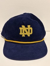 Vintage Notre Dame Fighting Irish Corduroy Navy Blue Yellow SnapBack Hat Cap