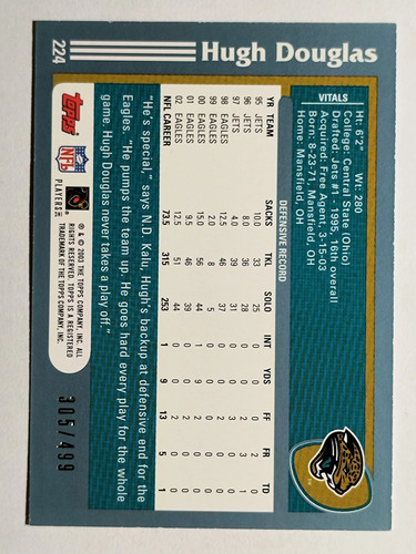 2003 Topps Gold #224 Hugh Douglas - Picture 2 of 2