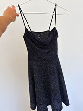 Women’s Black Glitter Cowl Neck Strappy Lined Fit & Flare Mini Dress S