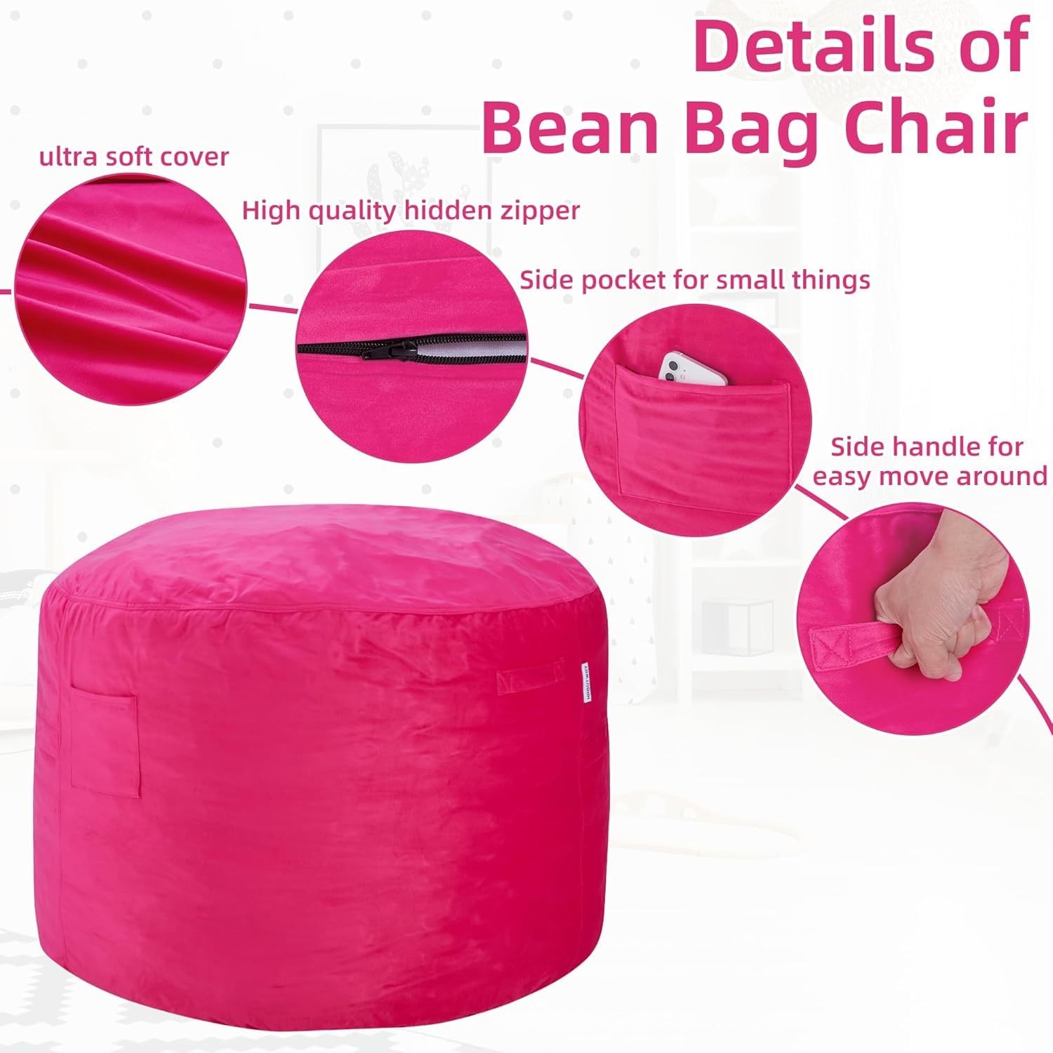 HABUTWAY 3Ft Bean Bag Chair, Luxurious Velvet Ultra Soft Fur, High Rebound Memor