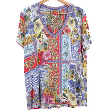 NWT Johnny Was Midsummer Floral Favorite V-Neck Tee M Stretch Bamboo Colorful