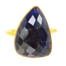 925 STERLING SILVER RING GENUINE BLUE SAPPHIRE PEAR HEATED GEMSTONE SIZE 6.5