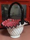 Fenton Black Rose Crest Hobnail Basket **Signed Frank Fenton** 1980s *Zeta Todd*