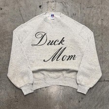 Vintage 90s Russell Athletic Duck Mom Joke Grey Crewneck Sweatshirt Large Blank