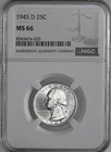 1945-D  25C WASHINGTON SILVER QUARTER "DENVER MINT" NGC MS66 #8343474-023