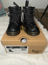 Doc Martens 1460 T Black w/ Silver Glitter Combat Boots Toddler Size US 7 EU 23