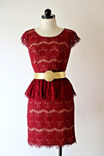 Anthropologie Maeve Burgundy Sheer Floral Lace Peplum Pencil Slim Dress Women XS