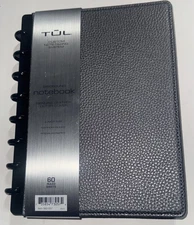 TUL Discbound Notebook -Junior Size - Gunmetal Pebbled Leather Cover - 60 Sheets