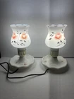 Vintage 50s Handpainted Rose Milk Glass Bedside Table Lamps Cottage Tested