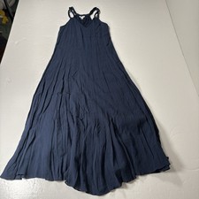 Garnet Hill Dress Maxi Navy Blue Cotton Lined Comfort Women S Lagenlook Minimal