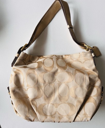 Coach Carly Signature Hobo Shoulder Bag Purse Y2K Gold Studded Chic Designer - Picture 1 of 10