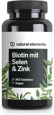 Natural Elements Biotin + Selen + Zink Für Haut, Haare & Nägel - 365 Vegane Tabl