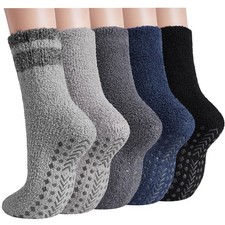 Fuzzy Socks Men with Grips, Cozy Fluffy Slipper Socks Non Slip Winter Warm So...