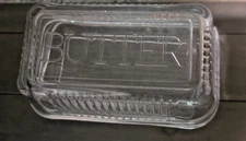 Vintage Glass Butter Dish with Lid Clear Ribbed Heavy Butter Dish Glass