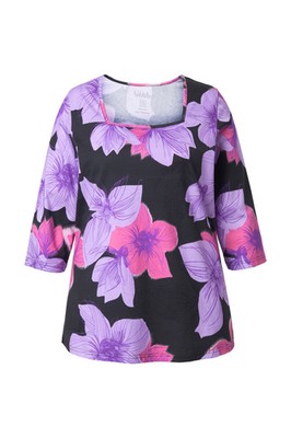 Ulla Popken Damen große Größen Shirt Blüten A Linie Carré Ausschnitt