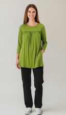 Attitudes by Renee Womens Tunic Size M Cactus Green 3/4 Sleeve Flounce Casual