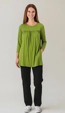 Attitudes by Renee Womens Tunic Size M Cactus Green 3/4 Sleeve Flounce Casual