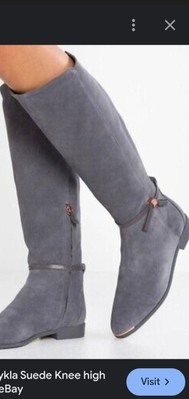 Ladies Ted Baker Lykla bow detail knee high boots suede grey UK Eu 41 RRP  £240 UK