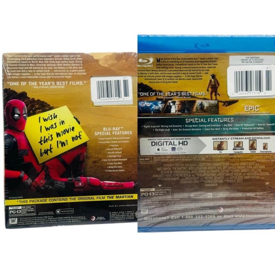 The Martian Blu-ray + Digital HD (Matt Damon, 2015) w/ Rare Deadpool Slipcase — 第 2/4 张图片