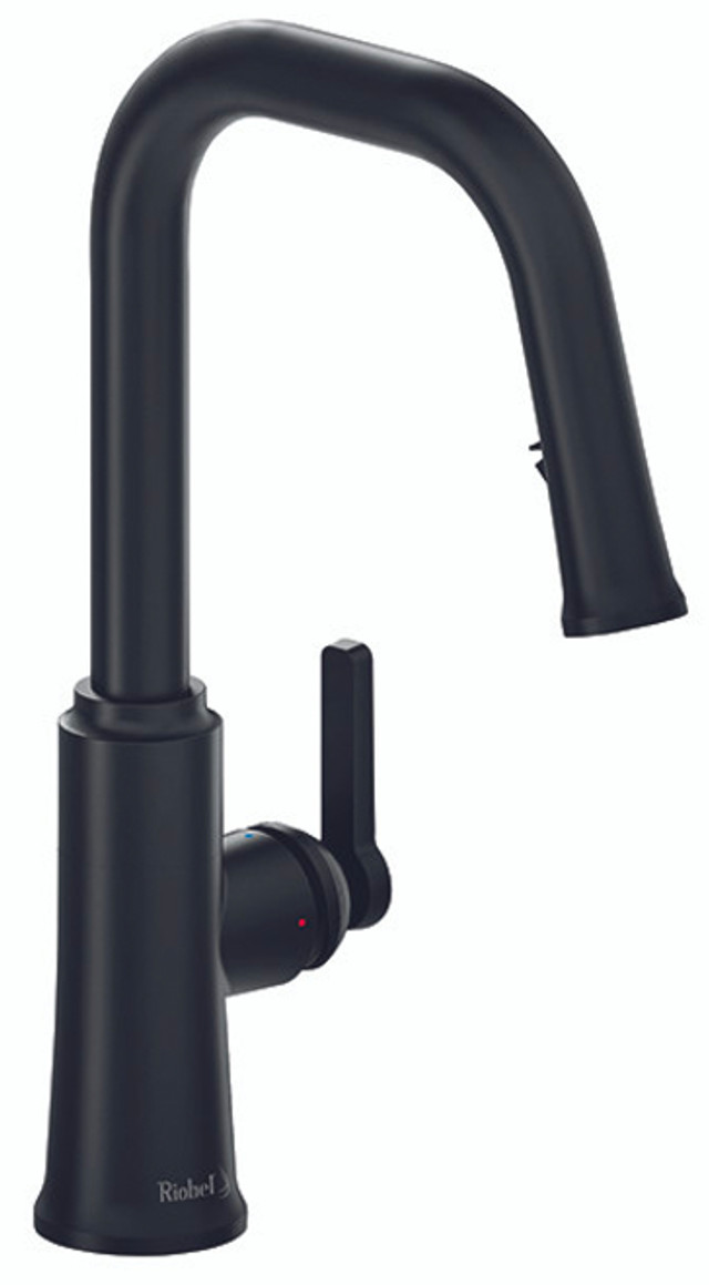 Riobel Trattoria Mixer with Pull Down Spray Square Spout Matt Black Kitchen Tap