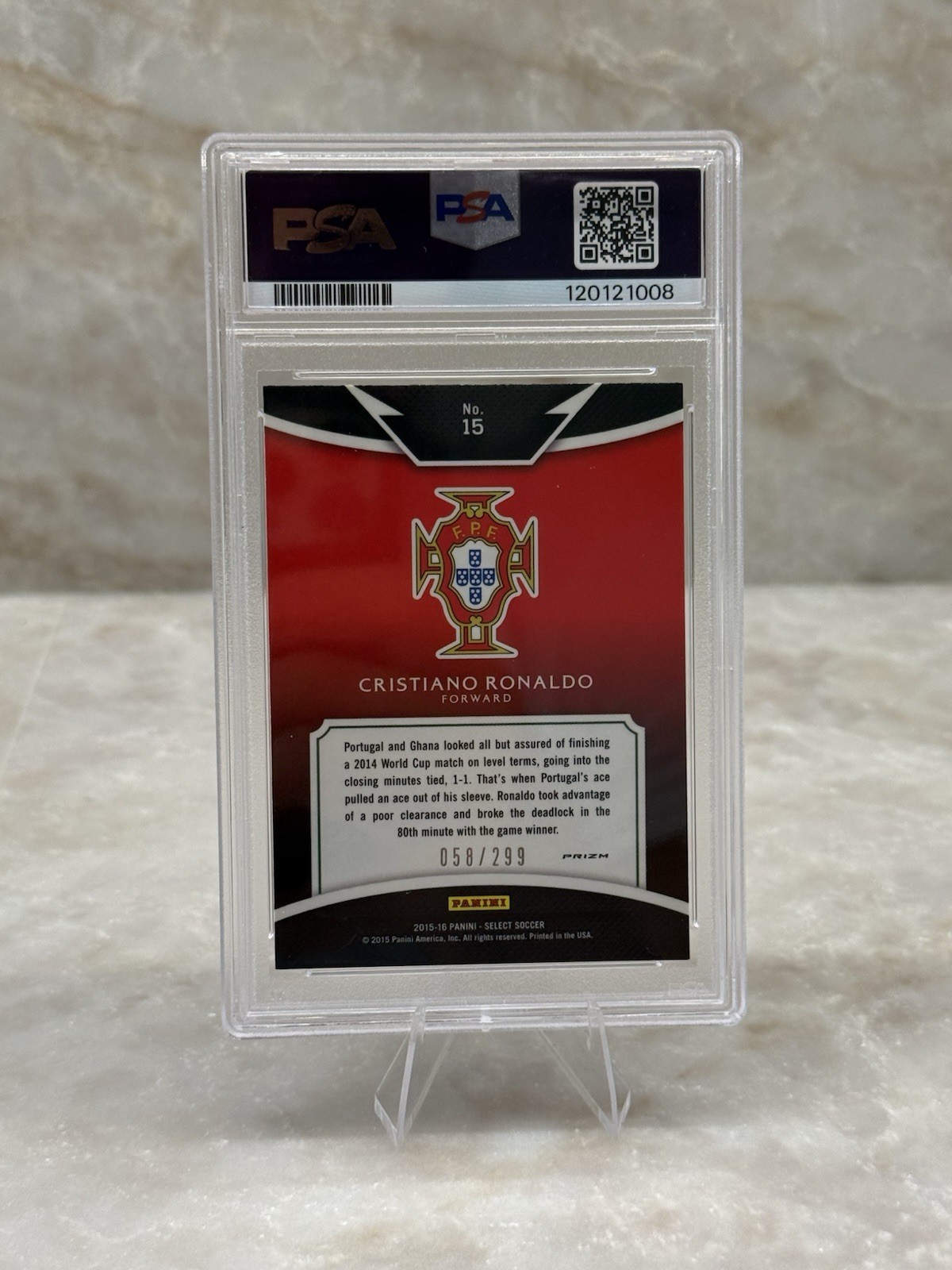2015 Panini Select Cristiano Ronaldo Equalizers Blue Prizm /299 PSA 9 MINT view 2