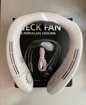 K039 Wearable Neck Fan Cooling, 3-Speed Push Button, USB/Battery, White