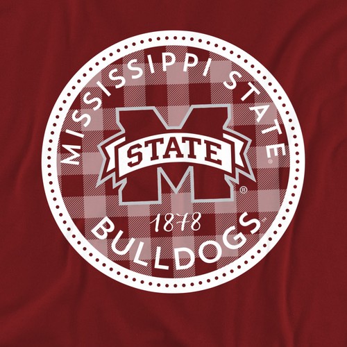 Mississippi State University Adult T-Shirt Plaid Badge, Maroon, S-3XL