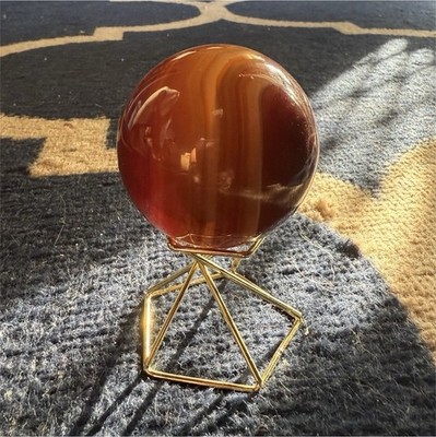 Polished Brown Agate Crystal Healing Sphere with Stand for Home Decor Display