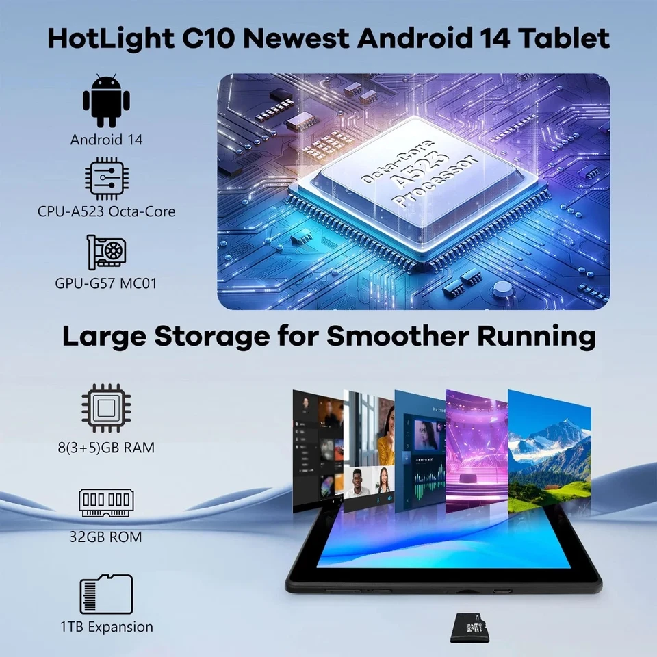 Brand New 10 Inch, 8 GB,Android 14 with octa core, 1 TB Expansion, Large Storage - Image 2 of 4