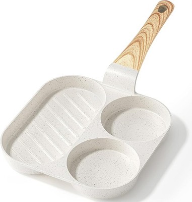 Ceramic Non Stick Egg Pan, 3-In-1 Divided Breakfast Omelette Frying Pan, 7.9''