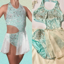 Glamour solo dance costume aqua blue lyrical embellished leotard dress LC child