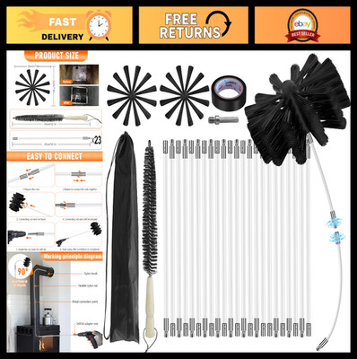 30ft Chimney Sweep Kit - 8'' Brush Head, Dryer Vent Cleaner, Rotary System, 23 Ro