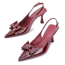 Women's Closed Pointed Toe Stiletto Slingback Kitten Heels Sandal 7.5 Wine