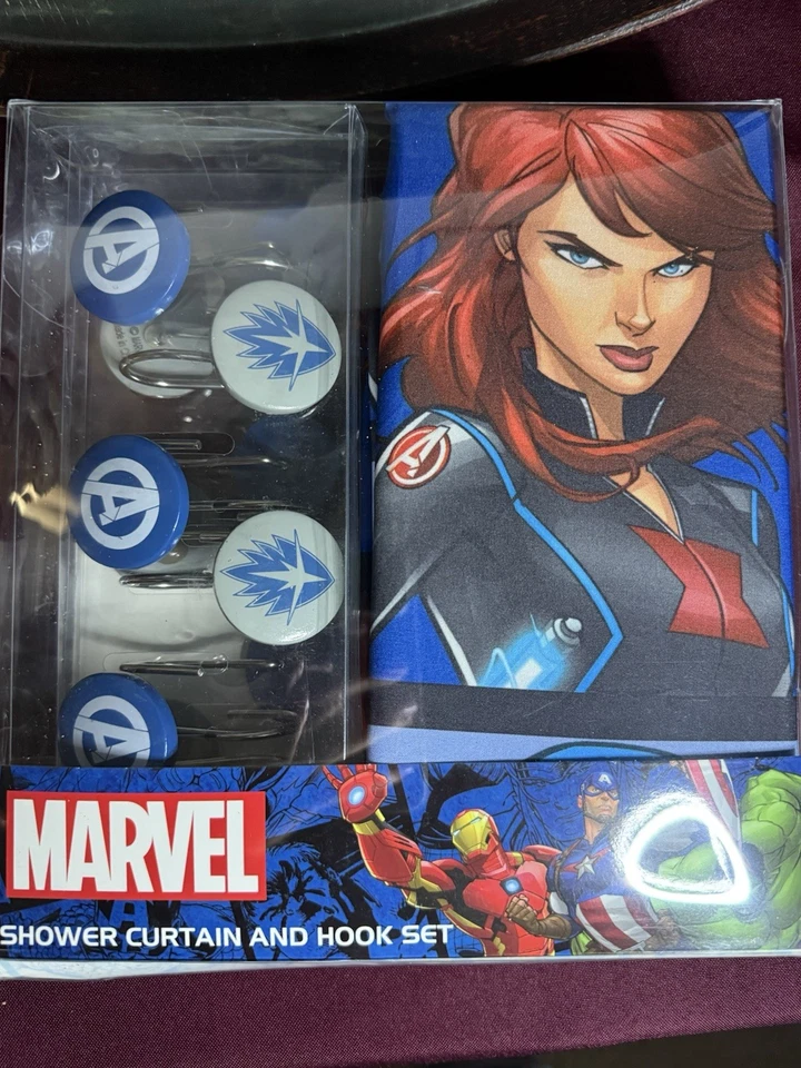 Juego de cortinas de ducha y ganchos de 12 piezas Marvel Avengers Jay Franco kit de baño nuevo Foto 4 de 4