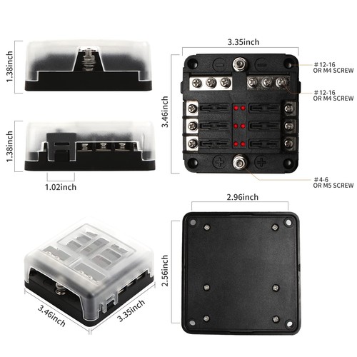 6 Way Fuse Block with Negative Bus Waterproof Fuse Panel for 12-24V Automotiv... - Picture 2 of 2