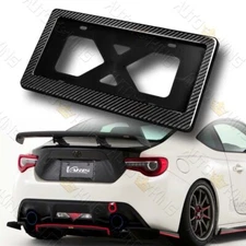1PC REAL CARBON FIBER W-POWER 2 IN 1 LICENSE PLATE HOLDER FRAME+BRACKET