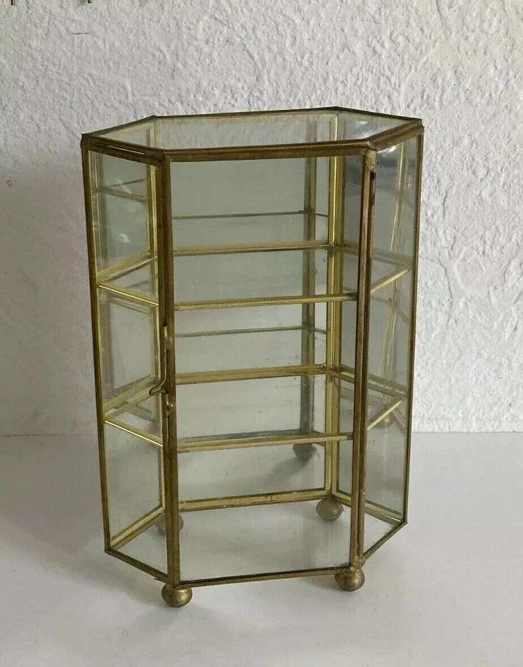 7 ⚜️ Ancienne Petite Vitrine Décoratif en Laiton Vintage - Photo 1/4