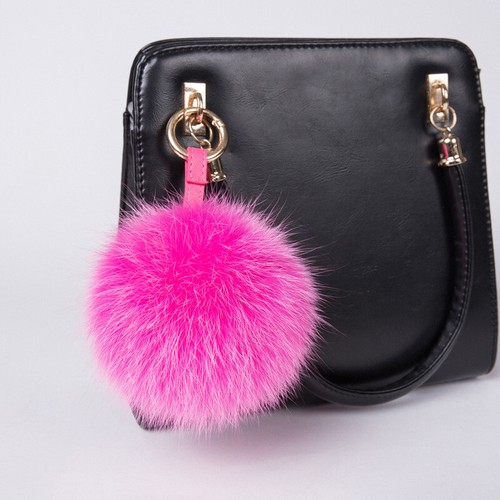Fluffy Pompom Large 4" Real Fur Pom Pom Keychain Bag Charm Decor Plushy Ball - Picture 30 of 42