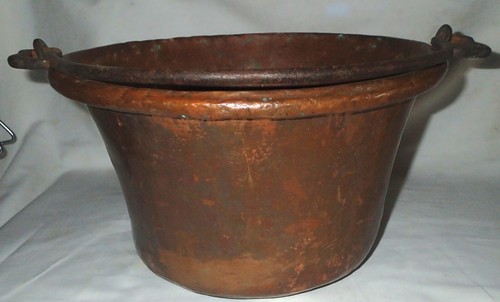 ANTIQUE COUNTRY FARM COPPER PAIL PLANTER BUCKET POT KETTLE FORGED IRON HANDLE US - Picture 5 of 14