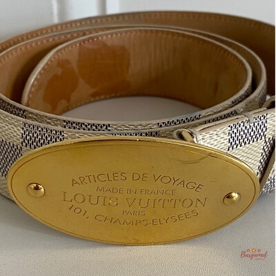 Authentic Louis Vuitton Damier Azur Canvas Leather Voyage Belt Size 85/34 M9837 Authentic Louis Vuitton Damier Azur Canvas Leather Voyage  main image 3