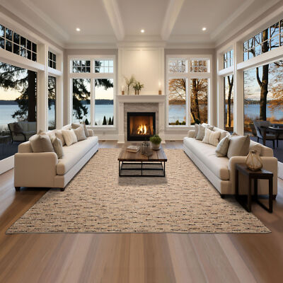 LoomBloom Multi Sizes Oatmeal Hand Woven Flatweave Geometric 100% Wool Area Rug