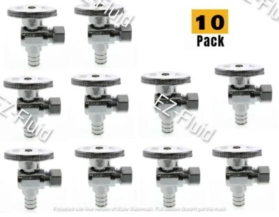 EZ-Fluid 10 PCS 1/2 Inch Pex Crimp X 3/8 Inch OD Brass 1/4 Turn Angle Stop Valve