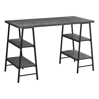 Unbranded Computer Desk Industrial Style Grey Shelves Sawhorse-Style Legs -Black
