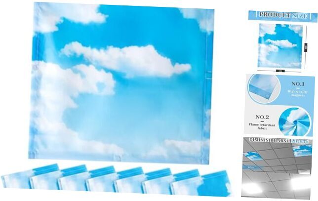 8 Pack 2 x 2 Feet Fluorescent Light Covers Fluorescent Magnetic Sky and Clouds