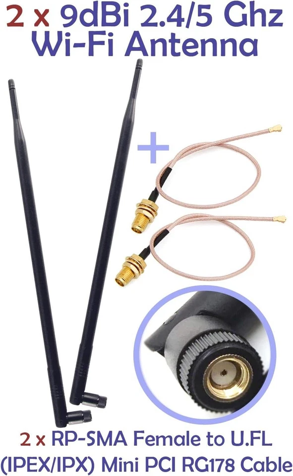 Set of 2 Omni-Directional Wi-Fi Long Range Dual Band 9 Dbi Antenna 2.4/5Ghz 8... - Image 3 of 4