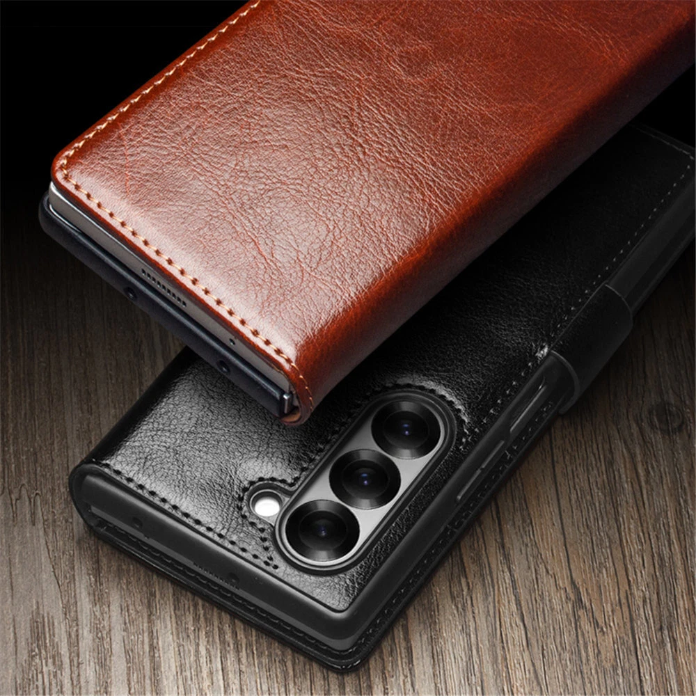Genuine Cowhide Leather Flip Case for Samsung Galaxy Z Fold6 5 Card Pocket Cover - Picture 4 of 30