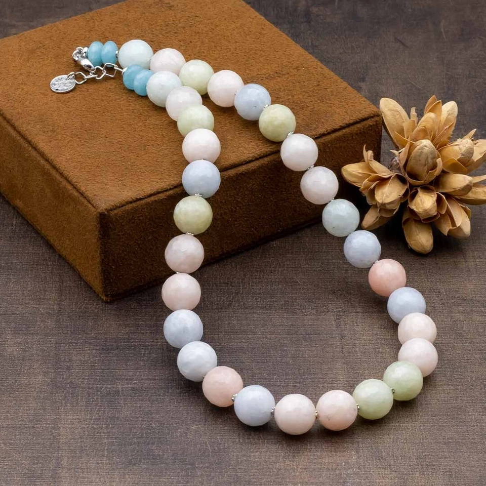 Collana di Giada multicolore girocollo choker pietre dure e argento 925 rodiato - Immagine 4 di 4